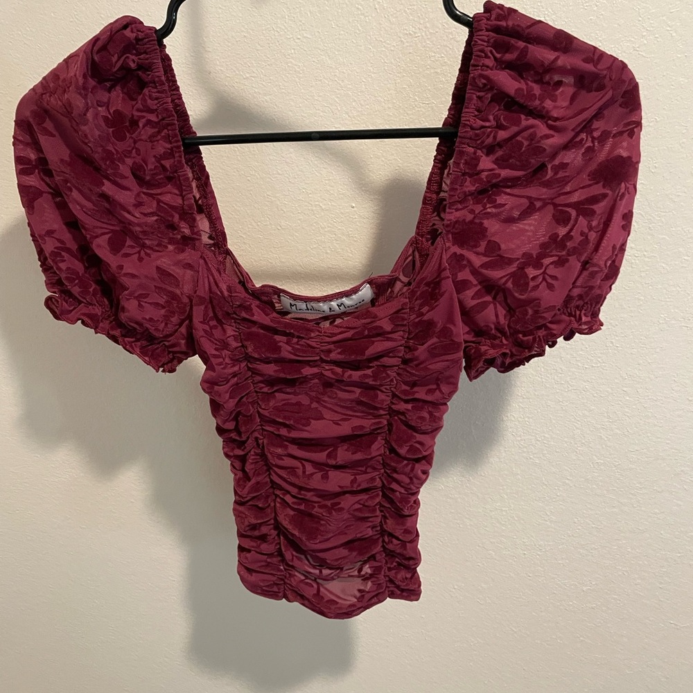 Red Ruched Puff Sleeve Top